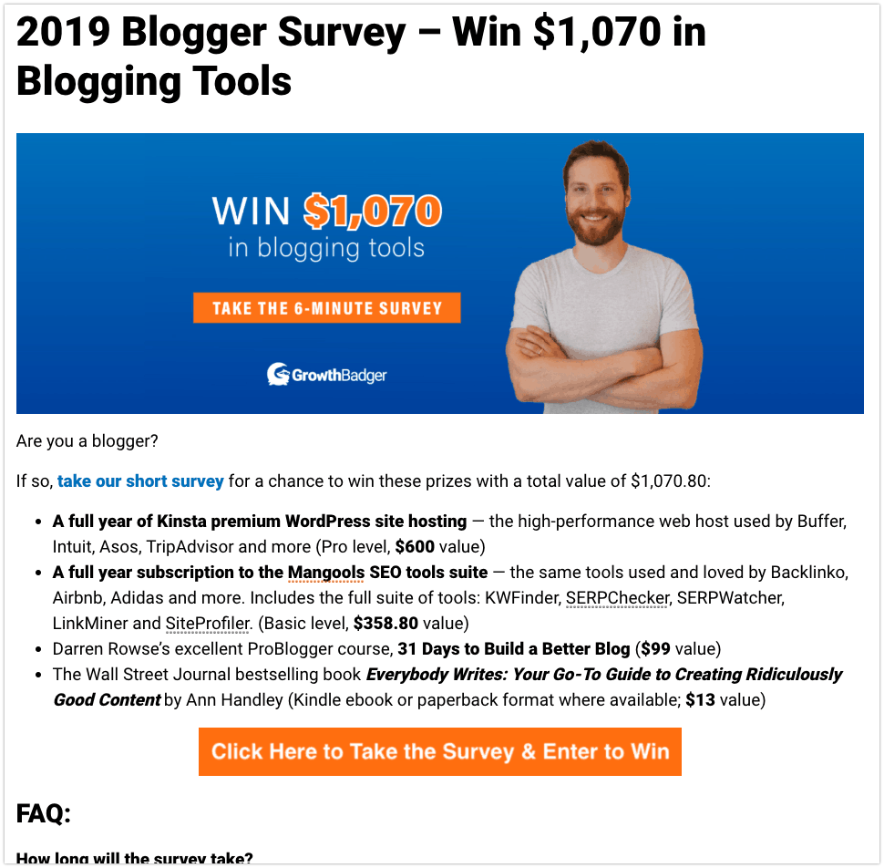 2019 blogger survey details page