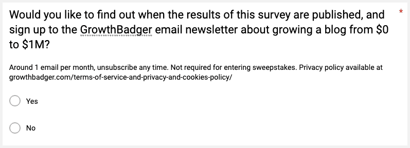 Survey email signup