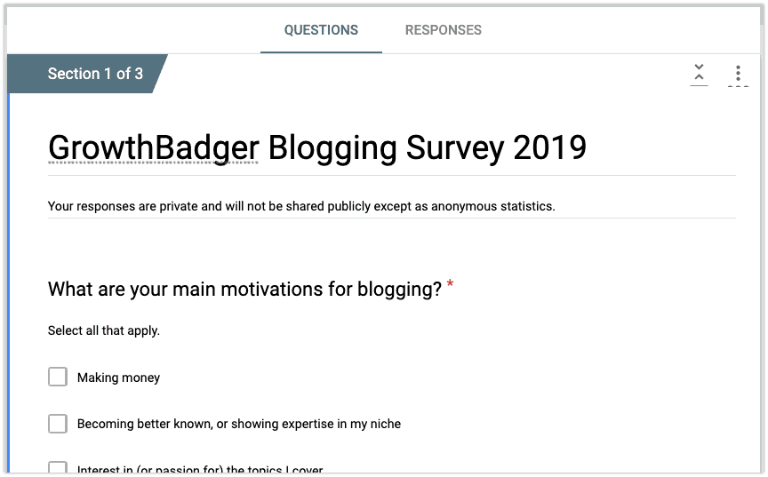 Blogging survey first question