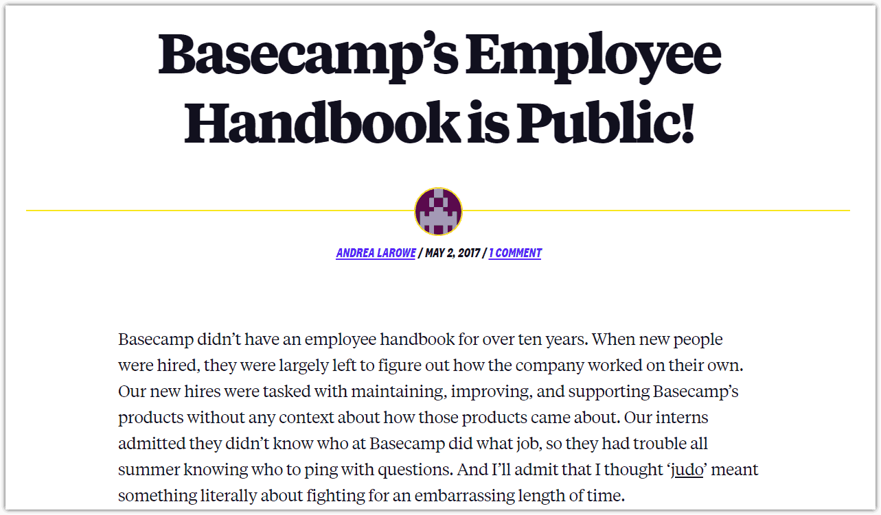 Basecamp's employee handbook