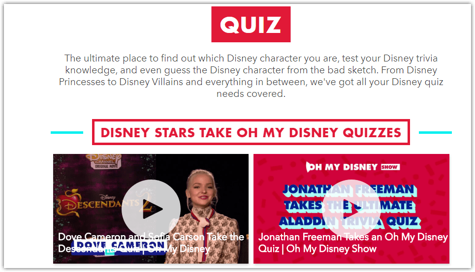 Disney's quiz content