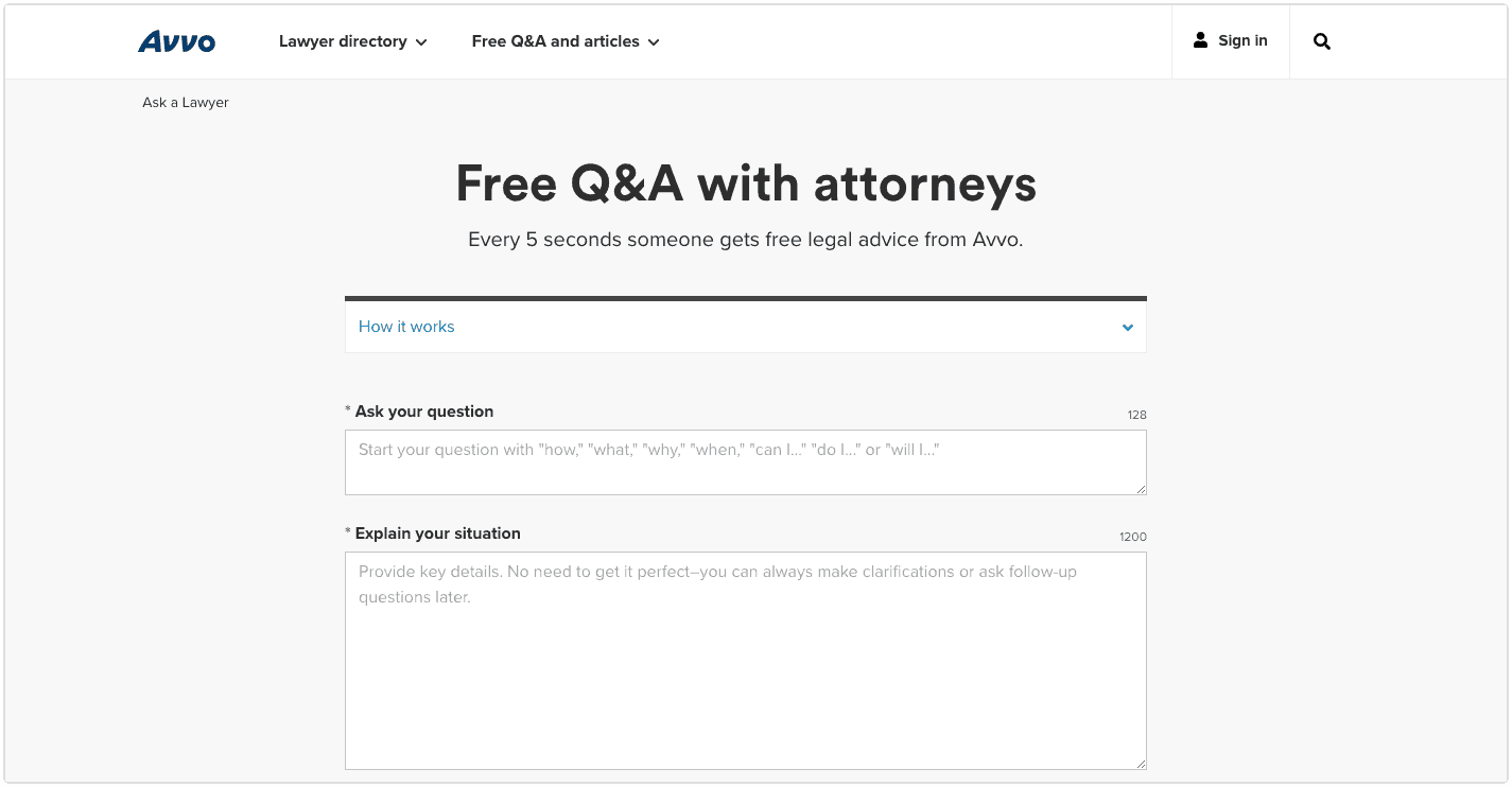 Avvo Ask a Lawyer interactive content marketing