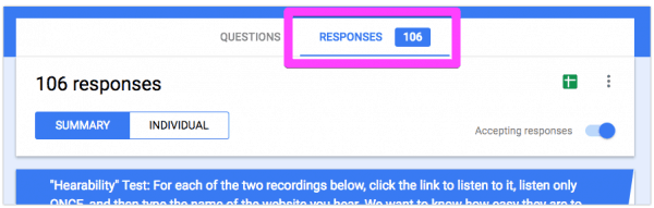 Blog name survey responses in Google Forms