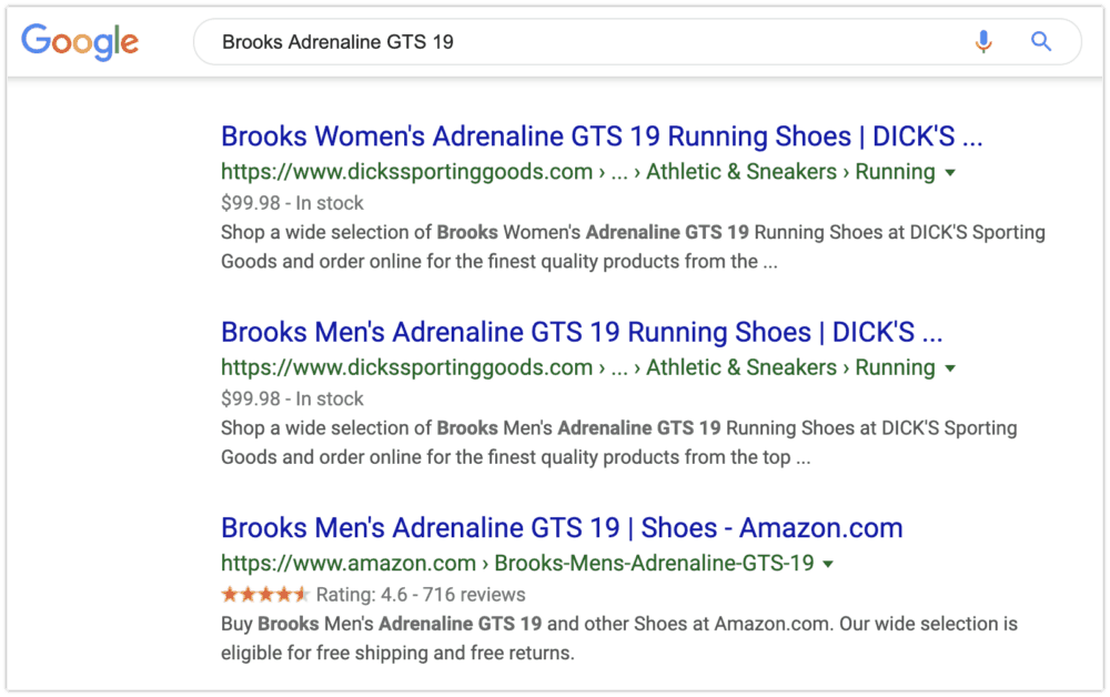 Brooks Adrenaaline GTS 19 Google SERP