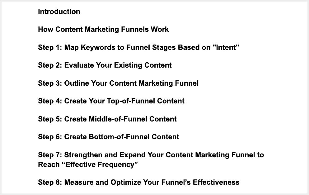 Blog post content outline example
