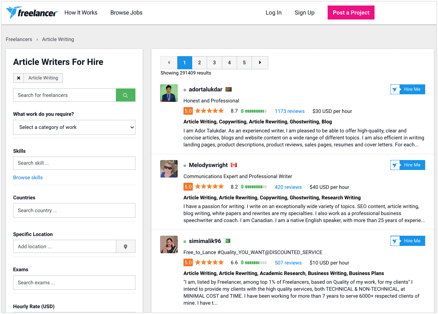 Freelancer.com article writers