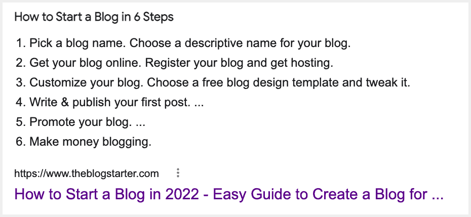 Google Featured Snippet example