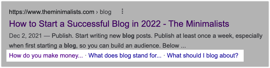 Google sitelinks example