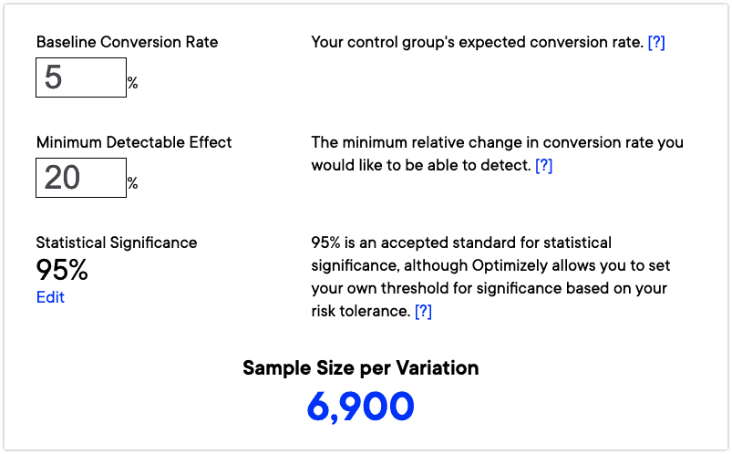 Split test statistical significance calculator example