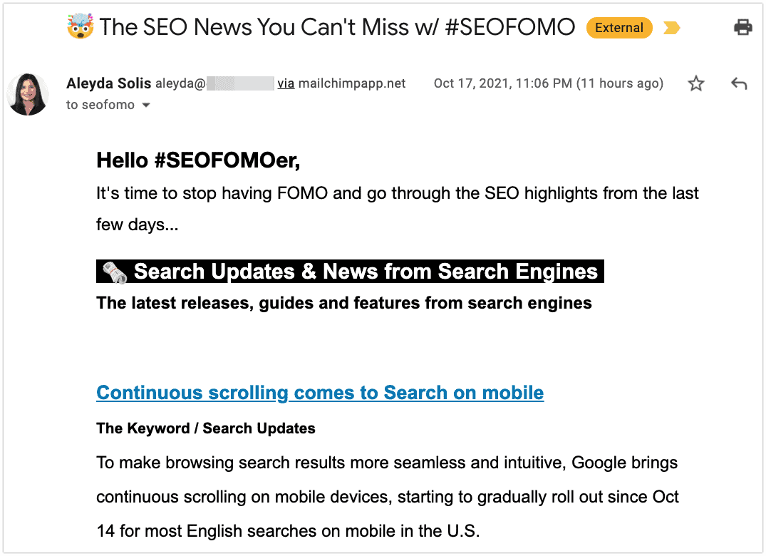SEOFOMO curated content newsletter
