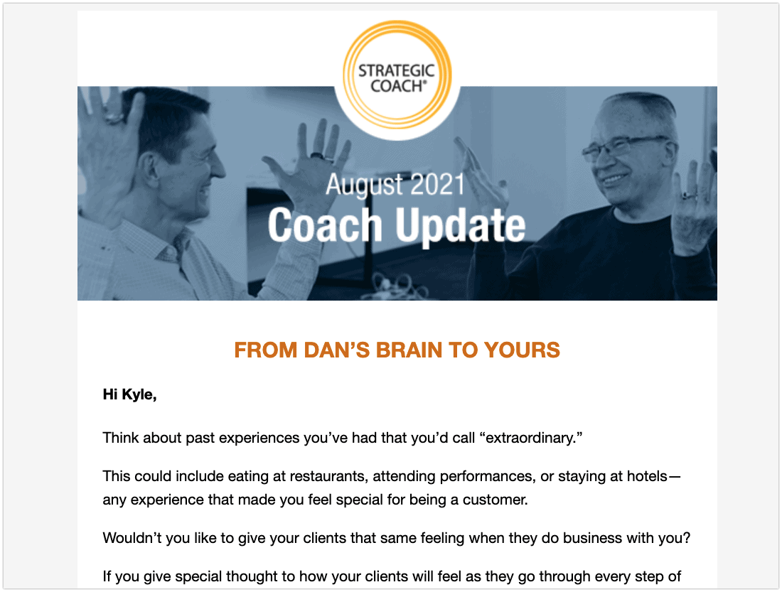 Strategic Coach lead nurturing email