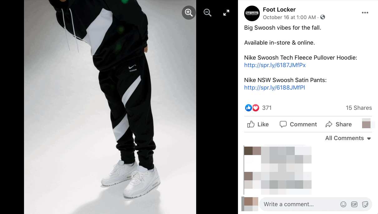 Foot Locker Nike product announcement on Instagram