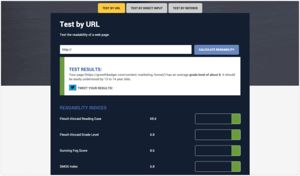 WebFX Readability Test Results - scores for a blog post