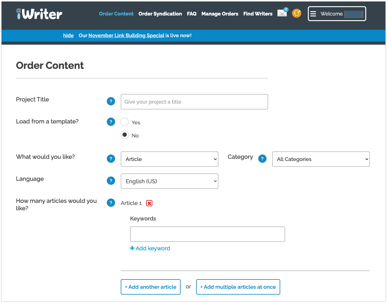 Iwriter content order screen