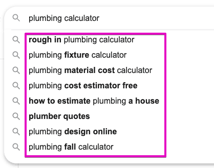 plumbing calculator suggested searches