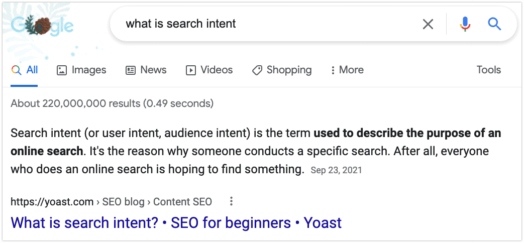 What is search intent - google result 1